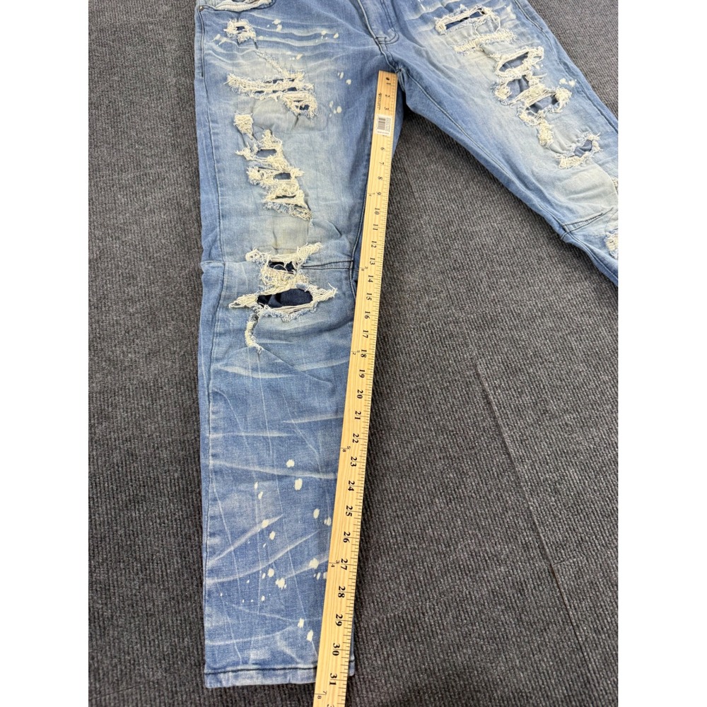 Smoke Rise Mens Distressed Moto Jeans Light Wash Paint Splatter 40x32 Streetwear - Picture 2 of 10